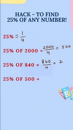 Trick to find 25% of any number | Smart math = easy math! #maths #mathstricks #percentage