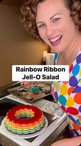 Amber Estenson on Instagram: "Rainbow ribbon Jell-O salad for national jell-o week (last week) Metro area friends, I will be on WCCO tomorrow night! #minnesota #midwest #salad #recipe #asmr #bloopers #slowmotion jello jiggles 😂"