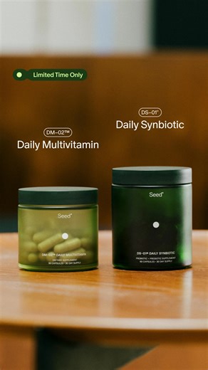 Start the Daily Essentials Duo with 40% off your first month. 🚽 Clinically proven daily probiotic to reduce bloating and improve regularity 💪 Daily multivitamin to help cover nutrient gaps and support the gut microbiome 🤸 Use both to support your gut, immune, skin, heart, and bone health every day | Seed