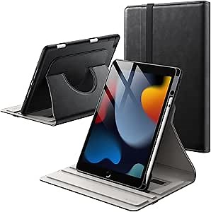 JETech Rotating Case for iPad 9/8/7 (10.2-Inch, 2021/2020/2019 Model, 9th/8th/7th Generation) with Pencil Holder, 360 Degree Rotation PU Leather Folio Protective Cover (Black)