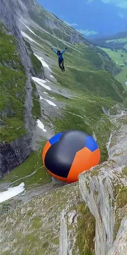 People Jumping Into Giant Inflatable Ball 😲 | Ultra-Realistic Cliff Jump Loop | AI Spectrix #shorts