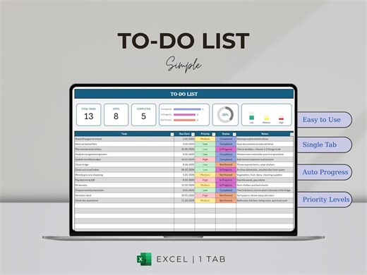 Task Tracker Excel | Simple To-do List | Single Tab Tracker - Etsy UK
