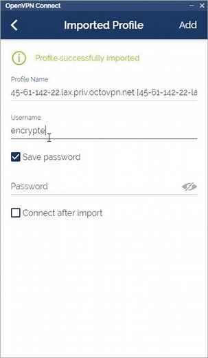 OpenVPN file import and connect