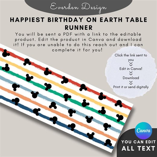 Happiest Birthday on Earth Table Runner | Digital Download | Printable Table Runner | Theme Park Birthday | Storybook Birthday - Etsy UK