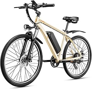 Jasion EB5 Electric Bike for Adults with Peak 500W Brushless Motor, 40Miles 20MPH Commuting Electric Mountain Bike with 360Wh Removable Battery, 7-Speed, 26" Tires and Front Fork Suspension