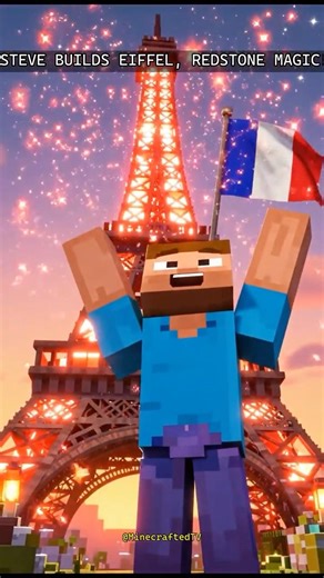 Steve Builds the Eiffel Tower: Epic Showcase! 🗼🎉 #shorts