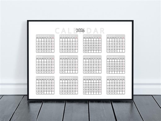 2026 PNG PDF Simple Calendar | Minimalist Modern Yearly Printable | Clean Planner | A4 A3 A2 US Letter Size | Monday Start Digital Download - Etsy