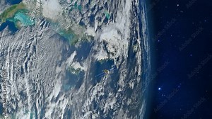 3D animation of the China Space Station falling in the direction of the planet Earth and disintegrating in the atmosphere