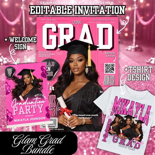 Pink Graduation Magazine Invitation Template Bundle Party Invite,senior Class of 2026 Magazine,graduation Welcome Sign,graduation T-shirt - Etsy