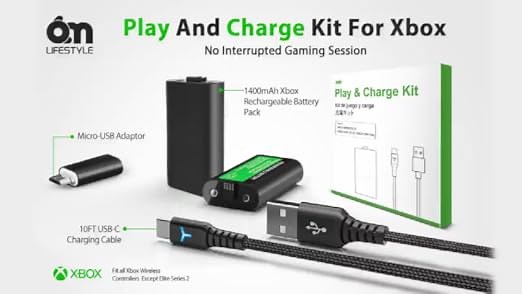 Xbox battery + 10ft USB C cable + USB-C to Micro-USB adapter