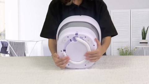 Portable Washing Machine, 18L Large Intelligent Laundry Portatil, 2 in 1 Foldable Mini Washing Machine with Drain Basket Washer for Baby Clothes, Underwear, Apartment, Camping, RV, Travel Purple