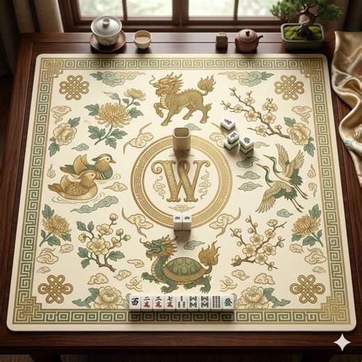 Custom Mahjong Mat With Monogram, Personalized Chinoiserie Mahjong Mat, Luxury Dragon & Crane Design, Large Square Table Cover - Etsy