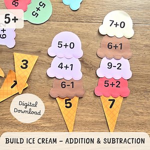 Printable Build Ice Cream Addition and Subtraction Task Box, Kindergarten Math Busy Bag PDF - Etsy
