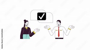 Coworkers collaboration animation. Animated cartoon colleagues reaching agreement. Isolated colour flat line 2D characters 4K video footage, white background, alpha channel transparency for web design vídeo de Stock