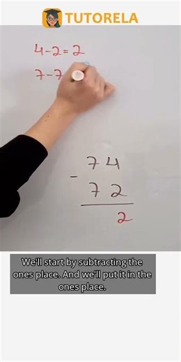 Step-by-Step Vertical Subtraction: 74 - 72 #Math #ArithmeticOperations #VerticalSubtraction