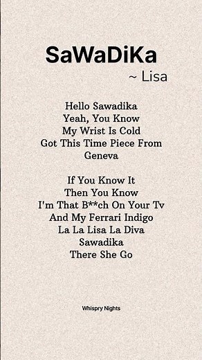 SaWaDiKa – LISA | Lyrics | LISA New Song 2026 | BLACKPINK