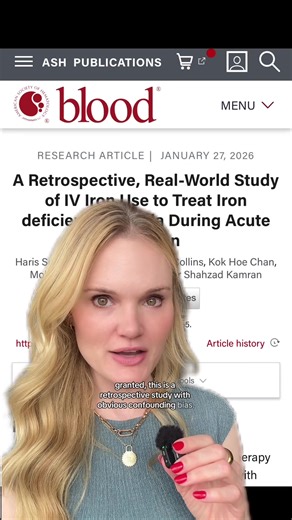 The reason we have often been taught to avoid iv iron in patients with active infection is because iron serves as a growth factor for microorganisms and in theory may promote their growth and worsen the infection. However, real world data to support this is limited, and this article shows that when patients with active infection (even MRSA bacteremia) and iron deficiency anemia were treated with IV iron, survival actually trended up, not down. It is a retrospective study with obvious confounding