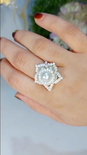 Pearl Beaded Ring Tutorial 💍 ✨️#diy #trending #ring #tutorial #pearljewelry #shorts #ytshorts