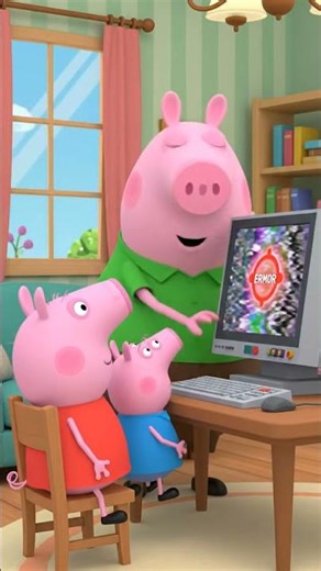 daddy pig fixes a malfunctioning computer