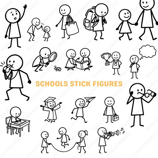 School Stick Figures SVG | Teacher Student Clipart | Classroom Vector PNG (digital Download) - Etsy