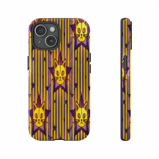Star Cat Phone Cases, Purple Yellow, Cute Cat Pattern, Trendy Phone Cover, Stylish Cases, Cool Cell Phone Accessory, Gift Idea - Etsy