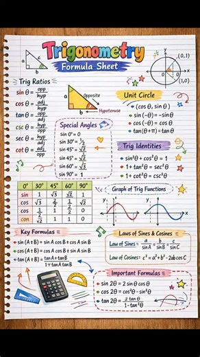 Shiksha Vatika | 📐✨ TRIGONOMETRY FORMULA SHEET ✨📐 All-in-one trigonometry formulas 🧠✍️ Handwritten ✏️ | Colorful 🌈 | Easy to remember 💡 Perfect for... | Instagram