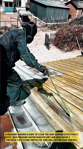 Roof Cleaning Process using pressurized water spray to eliminate buildup