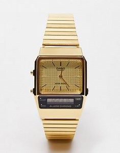 Casio vintage style watch with grid face in gold Exclusive at ASOS | ASOS