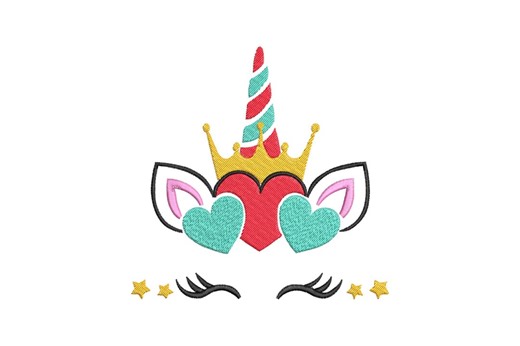 Unicorn Face Machine Embroidery Design, Crown, Hearts (instant Download, 5 Sizes) - Etsy