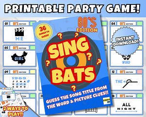 Printable Dingbats Puzzle Party Game | 'singbats' 1980's Edition | Music Trivia Board Game | Instant Download | Eighties Rebus Challenge - Etsy UK
