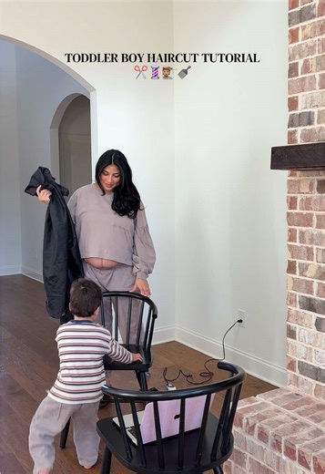 More directions/tips below👇🏽✂️ 1.) Set up their favorite show lower so their head is angled down. Sometimes I’ll set my laptop on the ground to get his neckline 2.) I did 2 as the base, 2.5-3 as the middle, and scissors (spilt in 3 sections) for the top hair! Sometimes I go back and do a 3.5/4 to blend the middle and top if there’s a harsh line. No guard/zero for neckline/ears. 3.) If your toddler is new to haircuts, get him used to the noise by letting him look at the clippers on and move the