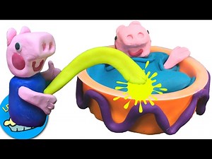 Peppa Pig Pees in the Pool Play-Doh Stop-Motion With Toilet Training and George's Dinosaur