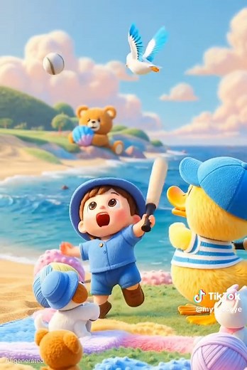 Cute Duck Cartoon Plays Cricket for Kids