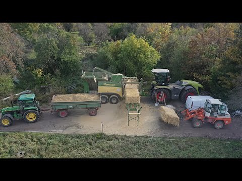 Krone Premos im stationären Einsatz & Claas Xerion 5000 / Pelletpresse Strohpellet Strukturpellets