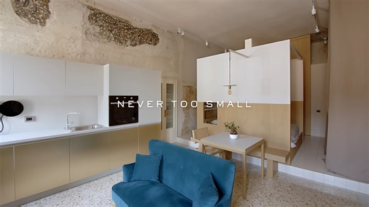 This is how you fit a kitchen, bathroom, dining area, and bedroom into 387 sqft