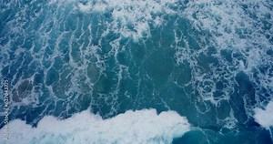 Sea top view Aerial drone Waves of water of the river and the sea meet each other during high tide and low tide.