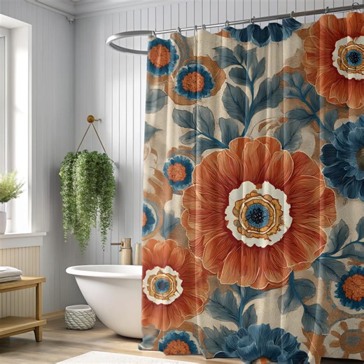 Chic Boho Botanical Bathroom Decor, Vintage Floral Shower Curtain, - Etsy