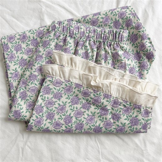 Purple Floral Lounge Pants, Ruffle Hem Pajama Pants, Soft Cotton Pajama Pants, Coquette Cottagecore Loungewear - Etsy