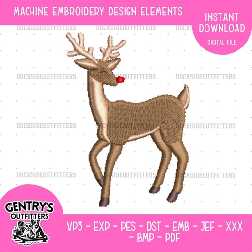 Reindeer Embroidery Design, Christmas Animal Stitch File, Bundle Sizes, Instant Download - Etsy UK