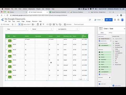 Google Classroom List View with Data Studio