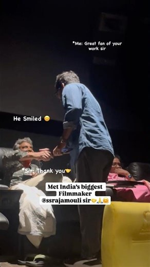 Met @ssrajamouli sir, still can’t believe ✨#hyderabad #amb #ssrajamouli #jrntr #chakribbrythms