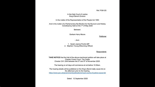 Trial Date set 3rd, 4th, 5th November. Runcorn and Helsby.