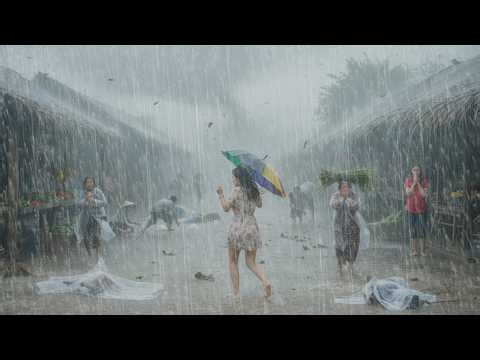 Heavy rain and thunderstorms hit the green and beautiful mountainous countryside | Rain Walk