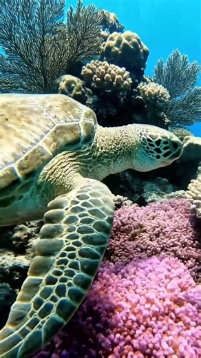 Sea Turtle Gliding Over a Coral Garden! 🐢 Ocean Serenity
