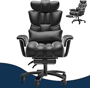 Big and Tall Reclining Office Chair 400LBS, High Back Executive Office Desk Chair with Footrest, Wide Seat, Arms, Lumbar Support, Black