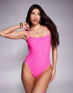 South Beach jacquard swimsuit in pink | ASOS