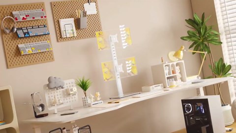 Dual Monitor Stand - Vertical Stack Screen Free-Standing Monitor Riser Fits Two 13 to 34 Inch Screen with Swivel, Tilt, Height Adjustable, Holds One (1) Screen up to 44Lbs HT05W-002 White