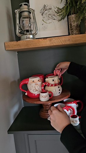 11K views · 55 reactions | Create a festive display with all of your favorite holiday mugs ☕️ I love creating something pretty, but also functional and we use the mugs straight off the display the entire holiday season. It looks great on our bookcase rather than hidden in the kitchen cabinets  #festivevibes #christmasdecor #christmasmugs #decorating #festiveaf #santamugs #homestyle | Create Fearlessly | Facebook