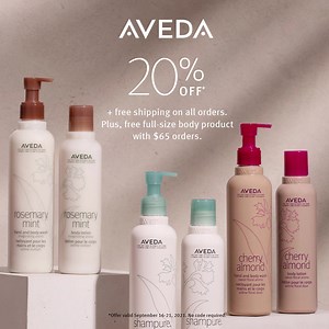 56K views · 165 reactions | Enjoy 20% off and free shipping on all orders. Plus, choose a complimentary body care full-size with your $65 purchase. No offer code required. Some exclusions may apply. | Aveda | Facebook