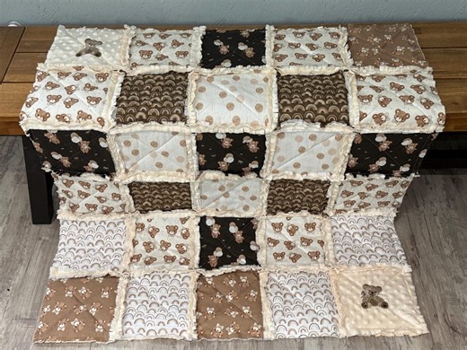 Teddy Bear Rag Quilt in Neutral Color- Baby Girl or Boy Rag Quilt-toddler Rag Quilt-twin Size Teddy Bear Rag Quilt - Etsy